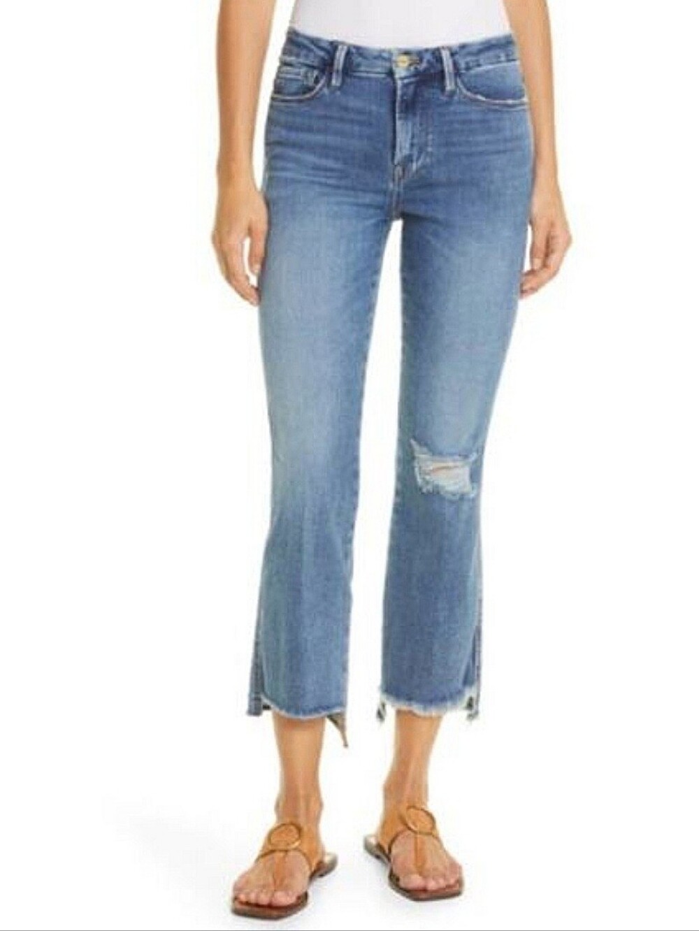 Frame Le Crop Mini Boot Jeans 33 Distressed Stretch Wine Ridge Destruct